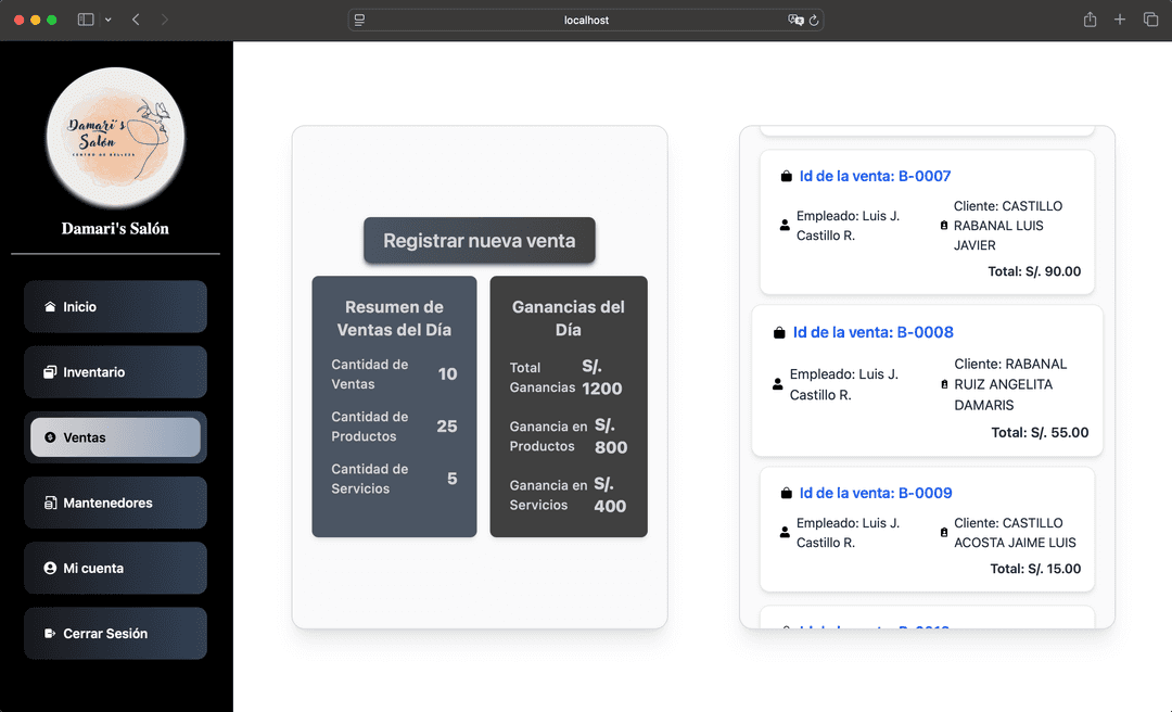 Damaris Salon - Login