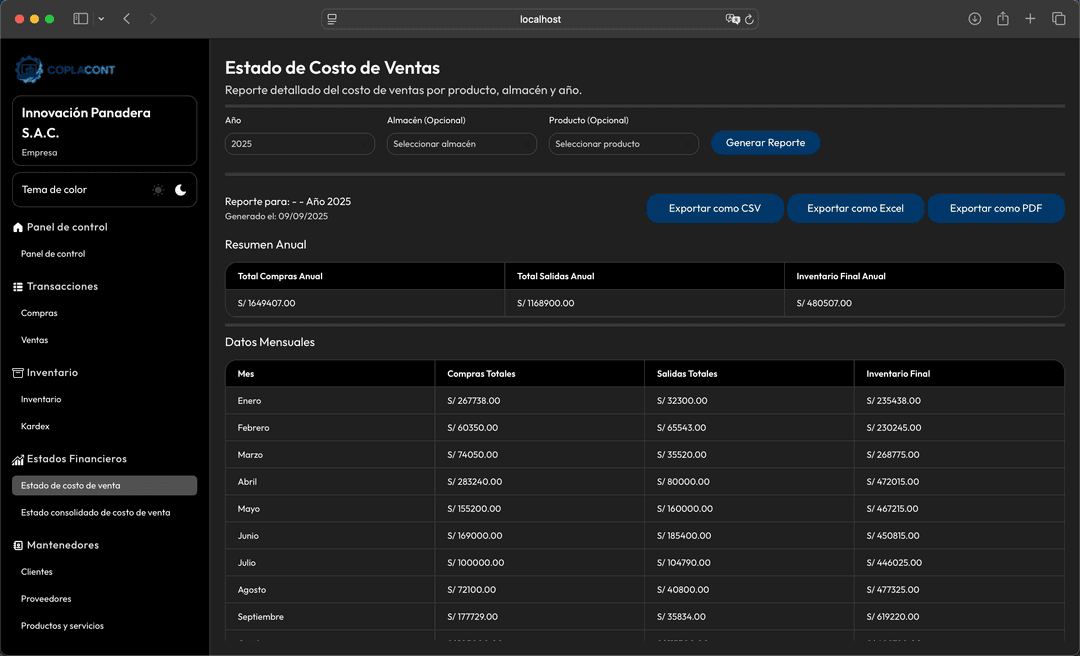 Coplacont - Estado costo venta