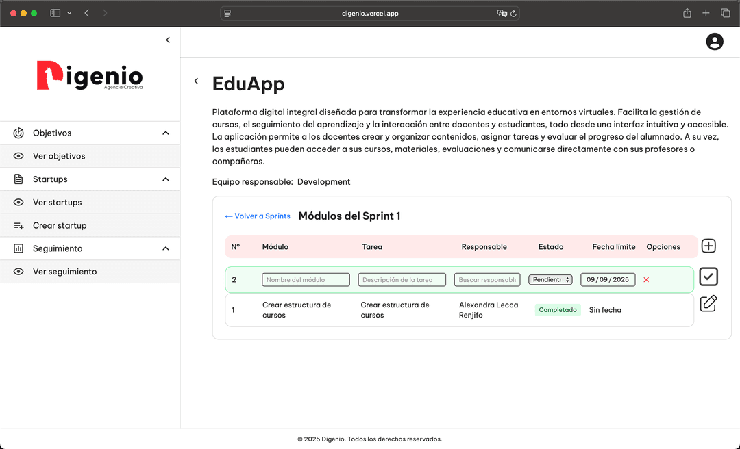 Digenio - Startup detail