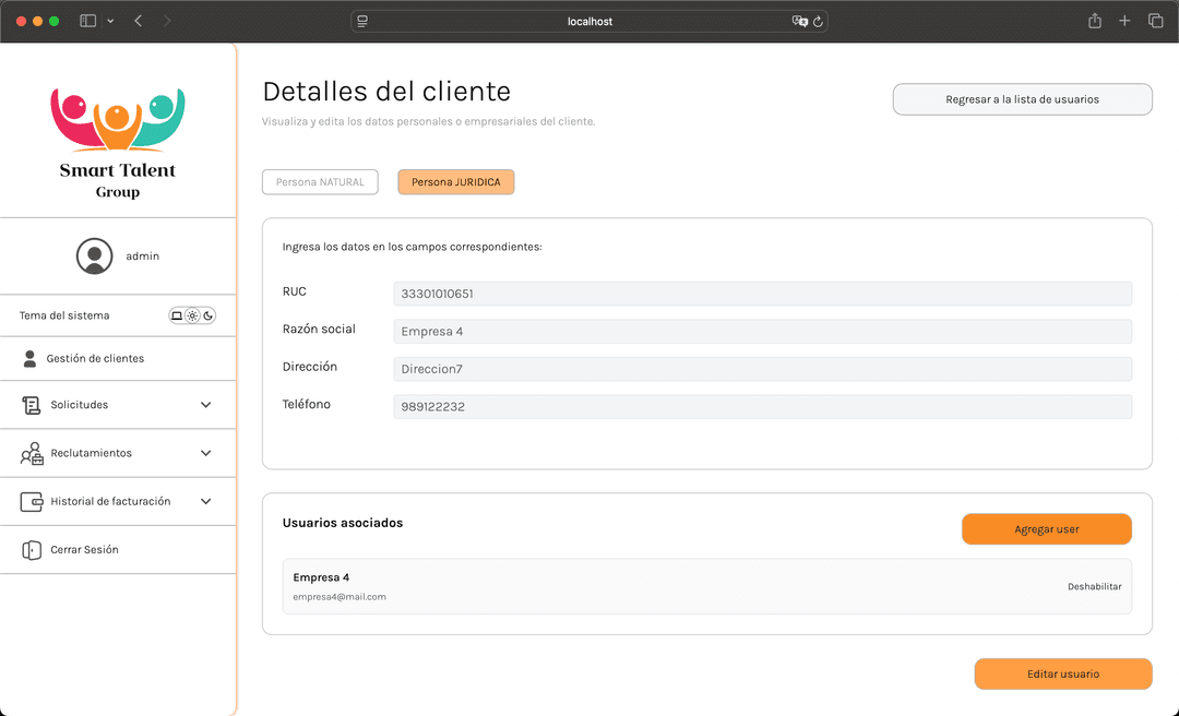 Smarttalent - Users Detail
